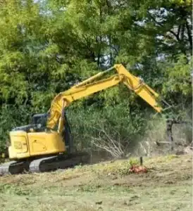 Heavy Machinery Excavator with Claw Clearing Land.